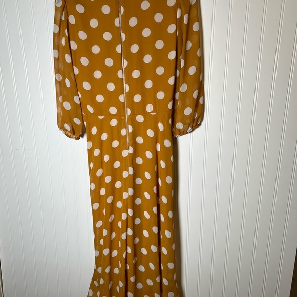 Yellow and White Polka Dot Wrap Style Ruffled Dress Size 8 - Picture 2 of 5
